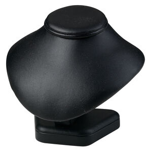 Display, necklace, leatherette, black, 5 x 5-1/2 x 5-inch pedestal. Sold individually.