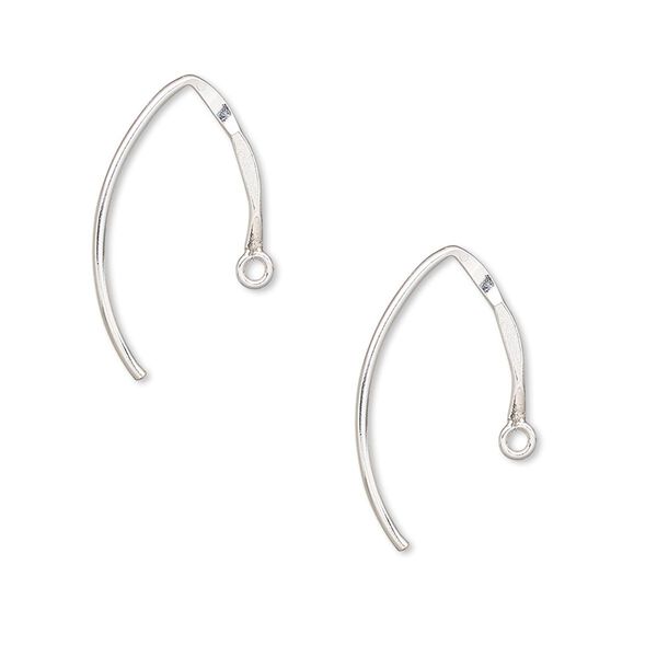 Ear wire 1pkg2 sterling silver-filled, 14mm hammered marquise / closed loop, 18 gauge 1 pair image number 0