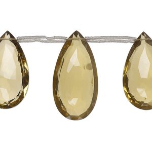 Golden quartz 1pkg3, hand-cut top-drilled faceted puffed teardrop bead 38x22mm-44x23mm