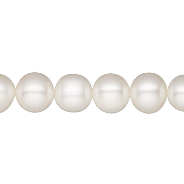 Pearl, White Lotus™, cultured freshwater (bleached), white, 9-10mm semi-round, B grade. Sold per 15-1/2" to 16" strand. image number 0