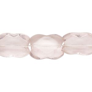 Bead, glass, transparent pink, 15x12mm-16x12mm fancy flat rectangle. Sold per 12-inch strand, approximately 20 beads.