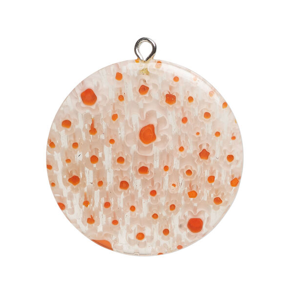 Focal 1pkg1 millefiori glass and silver-finished steel, translucent multicolored, 29-30mm puffed flat round. image number 0