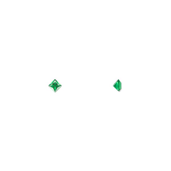 Gem, cubic zirconia, emerald green, 3mm faceted square, Mohs hardness 8-1/2. Sold per pkg of 5. image number 0