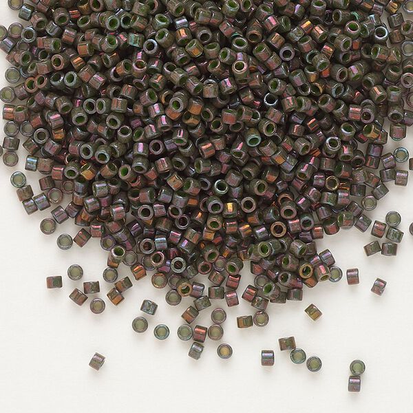 Seed bead, Delica®, glass, pkg/7.5g, #11 round, opaque gold luster dark olive (DB-0131). image number 0