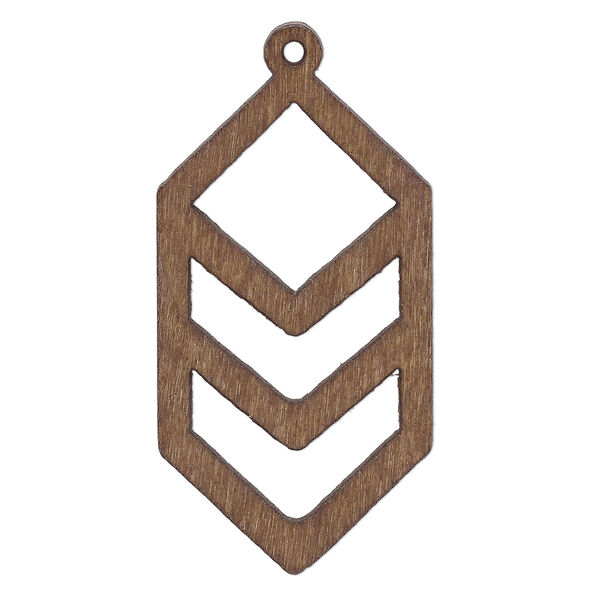 Focal, fiberboard, brown, 45x25mm polygon with diamond and chevron cutouts. Sold per pkg of 6. image number 0