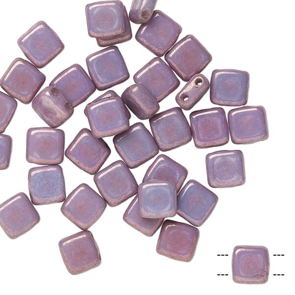 Bead, Preciosa, Czech pressed glass, opaque lilac luster, 6x6mm flat square with (2) 0.7mm holes. Sold per pkg of 40. image number 0