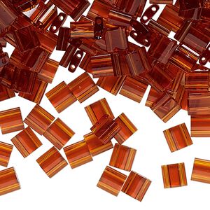Seed bead, TILA®, glass, pkg/250g, 5mm full tila square, transparent dark amber, (TL-134).