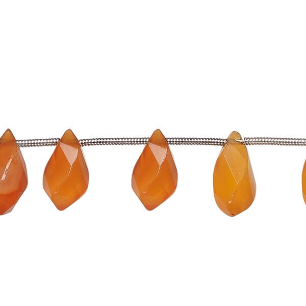 Carnelian 1pkg8, hand-cut top-drilled faceted twisted teardrop bead, 10x6mm-13x7mm image number 0