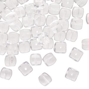 Bead, pressed, glass, transparent clear, 6mm cube. Sold per 1 ounce pkg, approximately 78 beads.