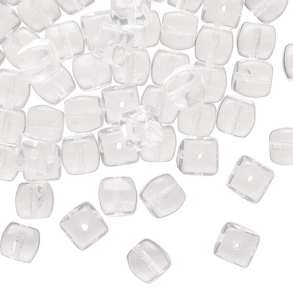 Bead, pressed, glass, transparent clear, 6mm cube. Sold per 1 ounce pkg, approximately 78 beads. image number 0