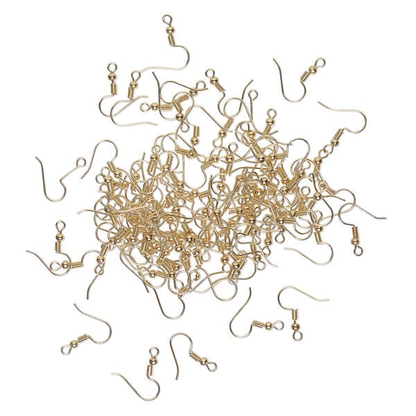 Ear wire fishhook 1pkg100, 20mm / 3mm ball / 4mm coil, 22 gauge gold finish steel dark image number 0