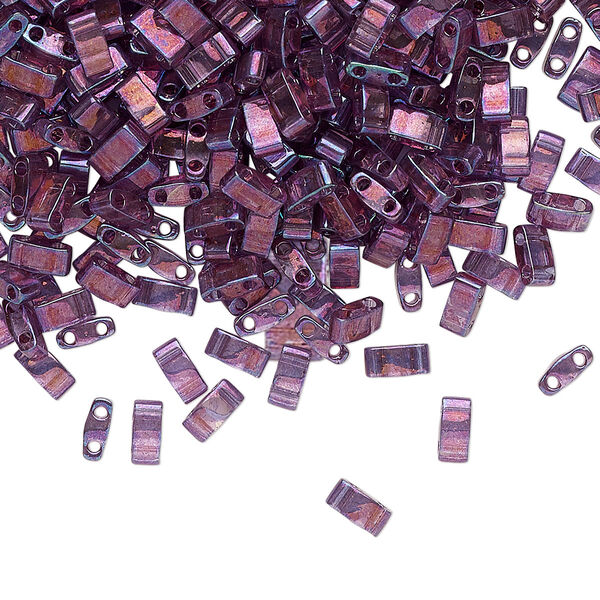 Seed bead, TILA®, glass, pkg/40g, 5x2.3mm half tila rectangle, translucent gold luster light amethyst, (HTL-316). image number 0