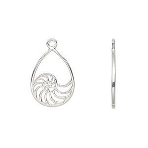 Charm Amoracast® 1pkg1 sterling silver, 15x11mm 2-sided open nautilus shell teardrop