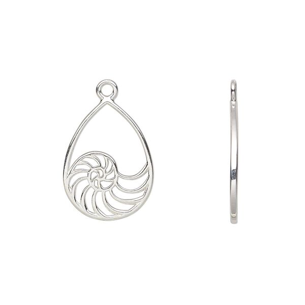 Charm Amoracast® 1pkg1 sterling silver, 15x11mm 2-sided open nautilus shell teardrop image number 0