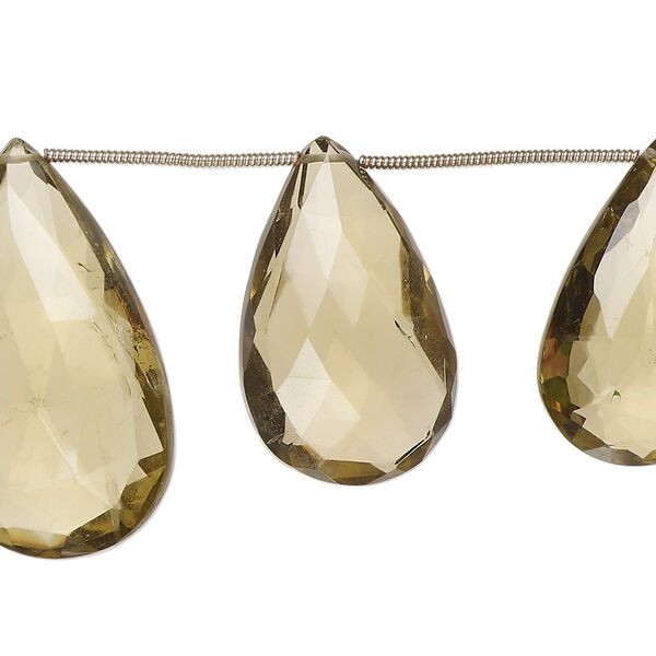 Golden quartz 1pkg9, hand-cut top-drilled faceted puffed teardrop bead 20x15mm-35x21mm image number 0