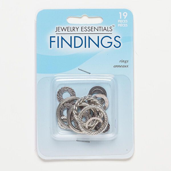 Component mix, antiqued silver-finished steel and "pewter" (zinc-based alloy), 10-25mm open round with mixed design. Sold per pkg of 19. image number 0