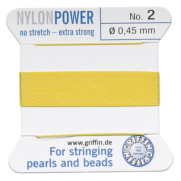 Thread, Griffin, nylon, yellow, size #2. Sold per 2-meter card (approximately 78 inches). image number 0