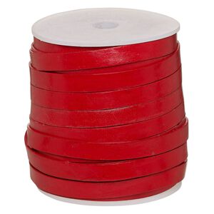 Cord, leather, red, 8mm flat. Sold per 25-yard spool.