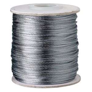 Cord, Satinique™, satin, dark grey, 1mm mini. Sold per 200-foot spool.