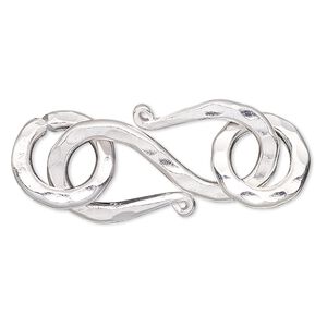 Clasp, S-hook, Hill Tribes, silver-plated copper, 24x11mm with 10mm hammered jump ring. Sold individually.