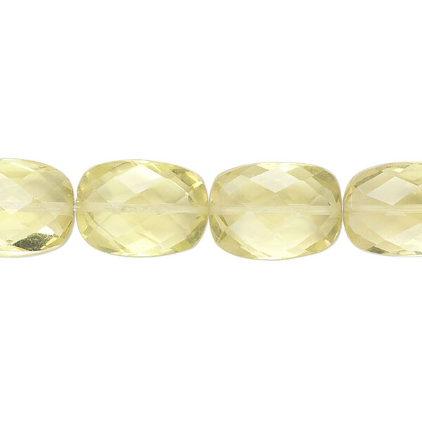 Lemon quartz 1pkg10, hand-cut faceted puffed rectangle bead B grade, 14x10mm image number 0