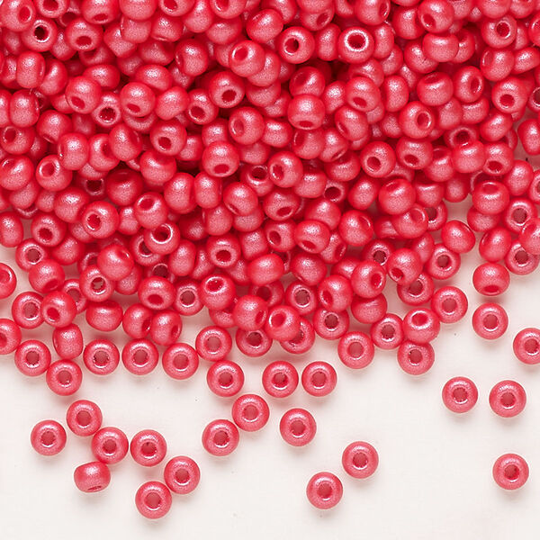 Seed bead, Preciosa Ornela Czech glass, pkg/50g, #8 rocaille, opaque PermaLux dyed red chalkwhite, (22008). image number 0