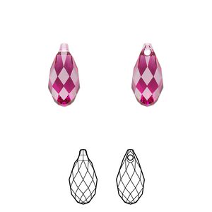 Briolette 2pk fuchsia, Crystal Passions® 13x6.5mm pendant drop 6010