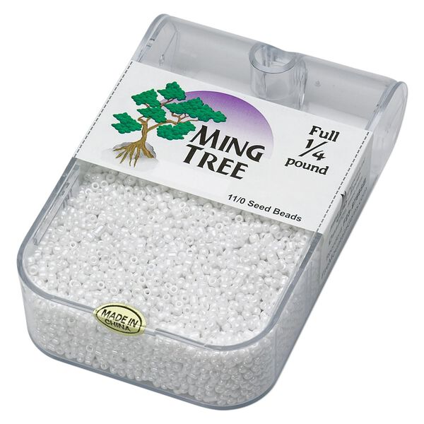Seed bead, Ming Tree™, glass, pkg/1/4 pound, #11 round, opaque luster white. image number 0