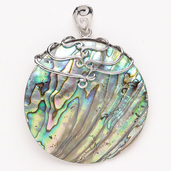 Focal 1pkg1 "pewter" (zinc-based alloy) / paua shell, 50-52mm round, silver finish natural image number 0