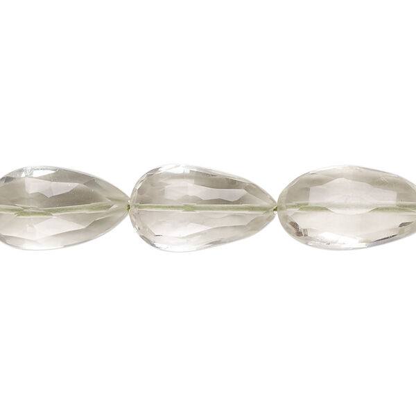 Bead, green quartz (heated), 13x8mm-17x10mm hand-cut faceted puffed teardrop with 0.4-1.4mm hole, B+ grade, Mohs hardness 7. Sold per 8-inch strand. image number 0