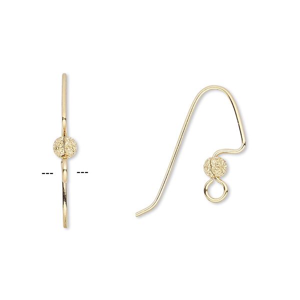 Ear wire, gold-plated brass, 18mm perfect balance angular fishhook with 3.5mm stardust ball and open loop, 22 gauge. Sold per pkg of 50 pairs. image number 0