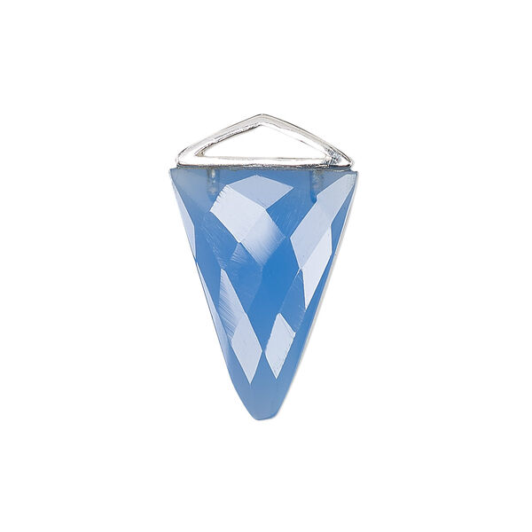 Drop, blue chalcedony (dyed) and sterling silver, 21x21x15mm-22x22x16mm hand-cut double-sided faceted triangle. Sold individually. image number 0
