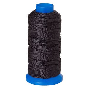 Cord, Griffin, nylon, black, 2mm, 166.3-pound test. Sold per 60-meter spool.