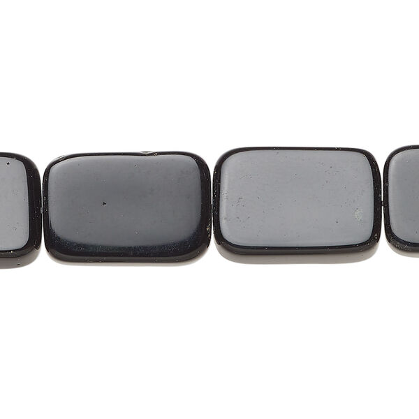 Bead, glass 1pkg1, opaque black, 18x12mm flat rectangle, 15 inches. image number 0