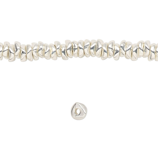 Bead, silver-finished "pewter" (zinc-based alloy), mini chip. Sold per 8-inch strand. image number 0