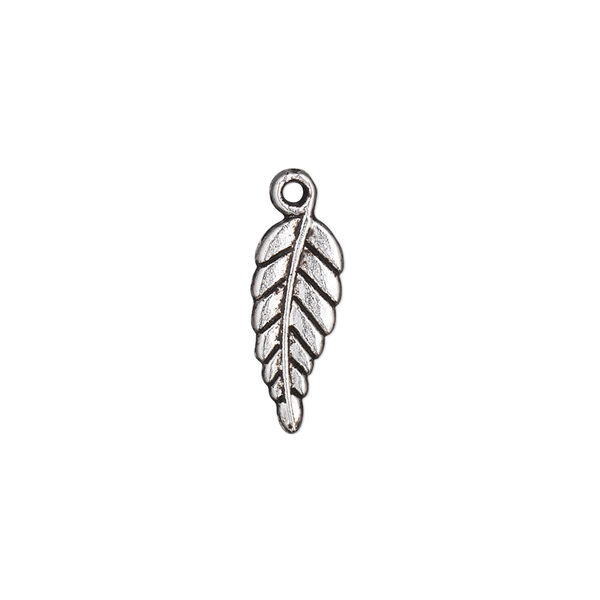 Charm, antique silver-plated "pewter" (zinc-based alloy), 16x6mm double-sided leaf. Sold per pkg of 50. image number 0