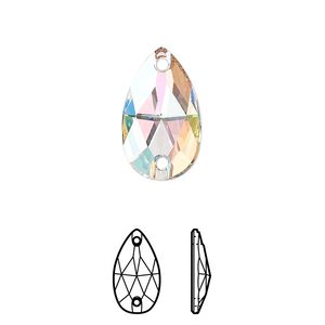 Sew-on 2pk crystal shimmer foil back, Crystal Passions® 18x10.5mm pear 3230