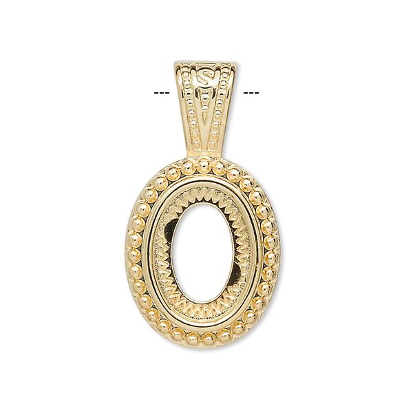 Pendant, gold-plated "pewter" (zinc-based alloy), 30.5x16.5mm oval with rope design and 14x10mm oval setting. Sold per pkg of 4. image number 0