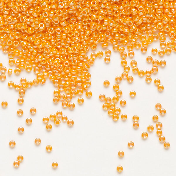 Seed bead, Miyuki, glass, pkg/35g, #15 rocaille, opaque luster mandarin (RR-423). image number 0