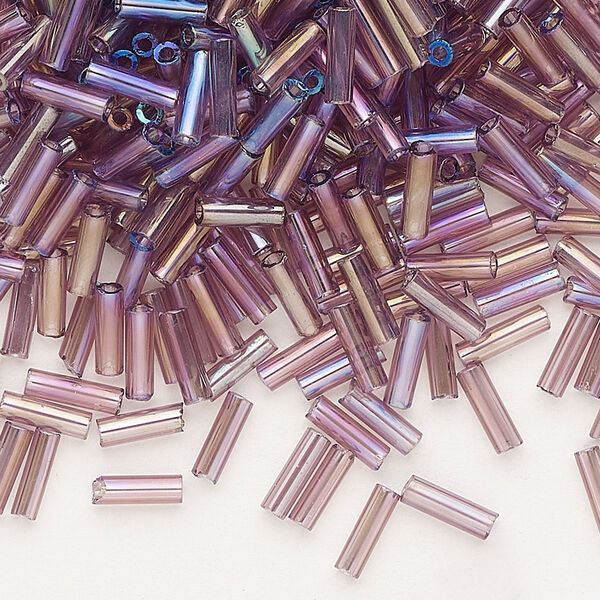 Bead, Preciosa Ornela Czech glass, bugle bead, pkg/500g, 1/4 inch, rainbow translucent light amethyst, (21010). image number 0
