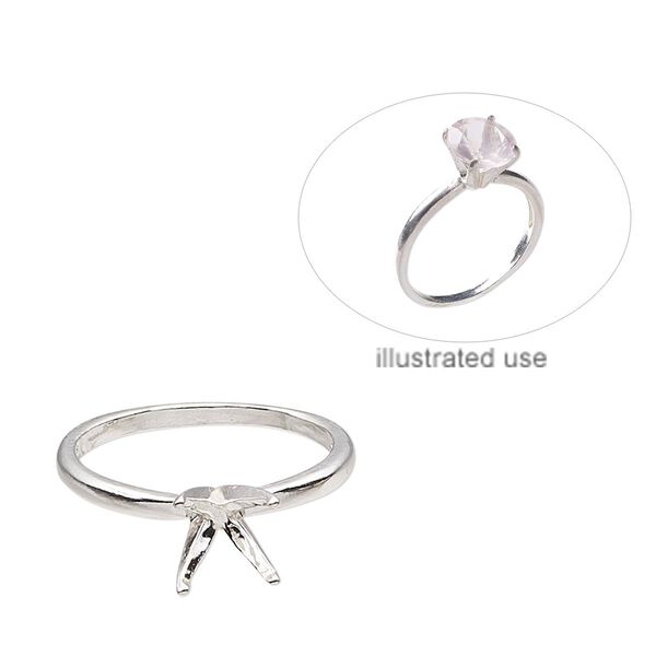 Ring, Sure-Set™, sterling silver, 8mm 4-prong round setting, size 7. Sold individually. image number 0