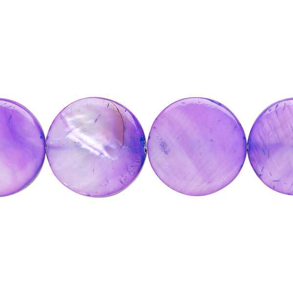 Mother-of-pearl shell 1pkg1, puffed flat round bead 15 inch purple 14-15mm image number 0