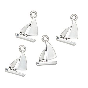 Charm, antique silver-finished "pewter" (zinc-based alloy), 15x12mm sailboat. Sold per pkg of 4.
