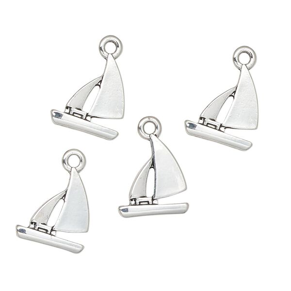 Charm, antique silver-finished "pewter" (zinc-based alloy), 15x12mm sailboat. Sold per pkg of 4. image number 0