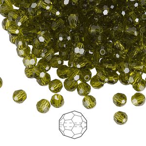 Bead 144pk olivine, Preciosa Czech crystal 4mm round