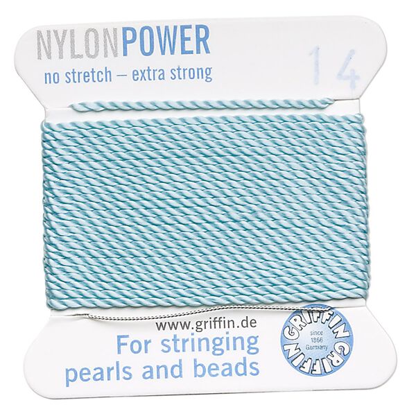 Thread, Griffin, nylon, turquoise blue, size #14. Sold per 2-meter card (approximately 78 inches). image number 0