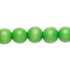Bead 1pkg1, Taiwanese cheesewood (dyed / waxed), kelly green, 9-10 round, 15-1/2 to 16 inches.