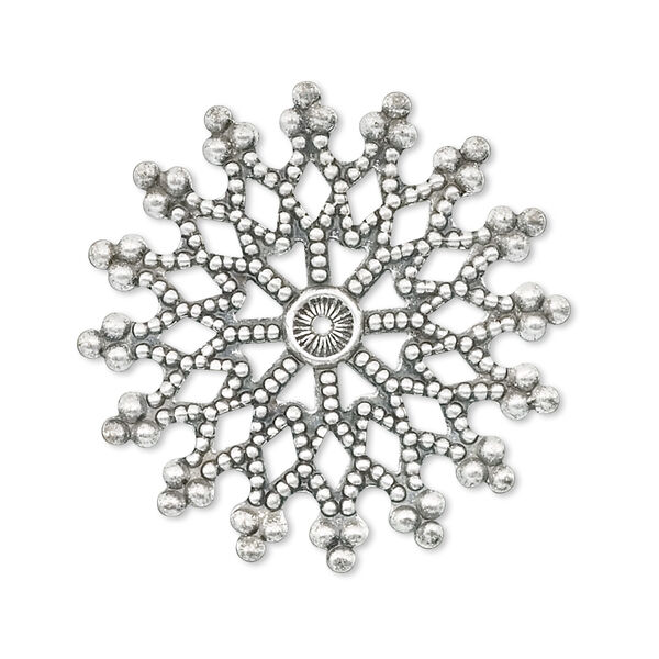 Focal, antique silver-plated brass, 32mm filigree snowflake. Sold per pkg of 10. image number 0