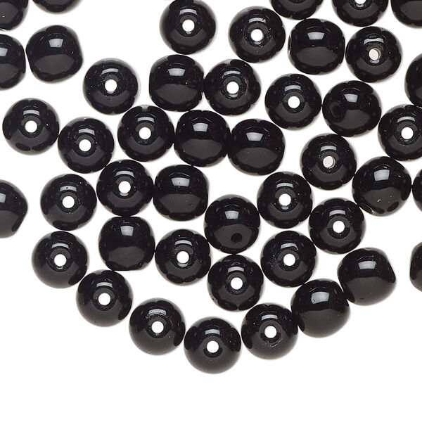 Czech glass 1pkg60, round druk bead opaque black 6mm image number 0