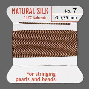 Thread, Griffin, silk, brown, size #7. Sold per 2-meter card (approximately 78 inches).